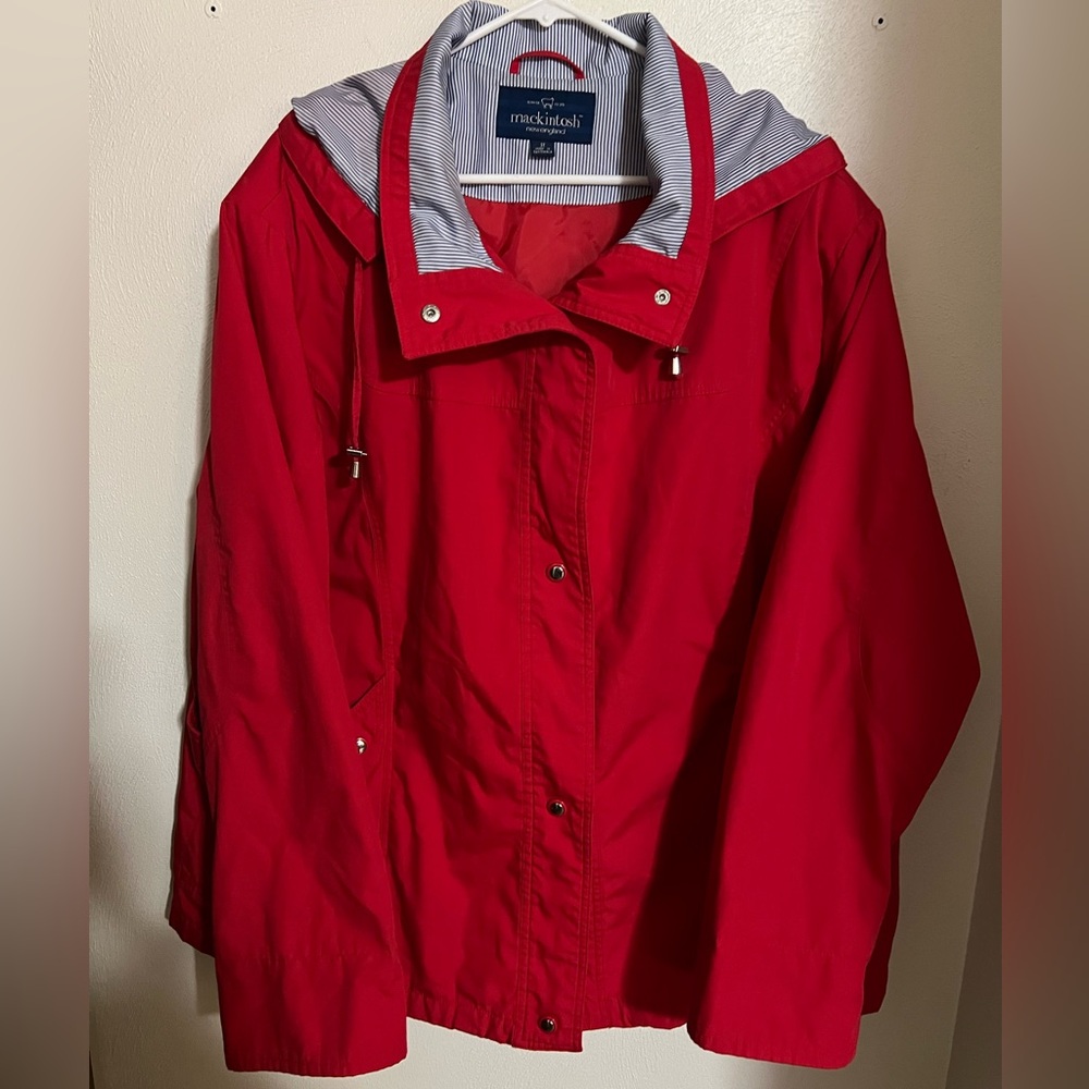 MACKINTOSH NEW ENGLAND Hooded Rain & Sailing Jacket Red White Blue Womens Sz 3XL